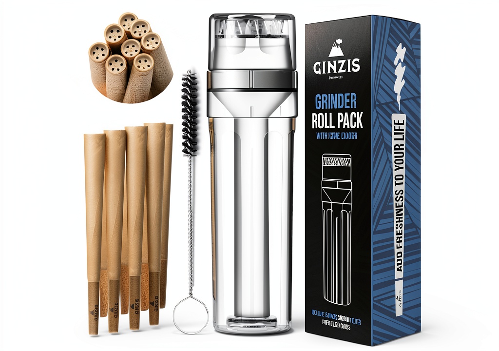 Using Ginzis Herb Grinder White Plastic Manual on a wooden countertop