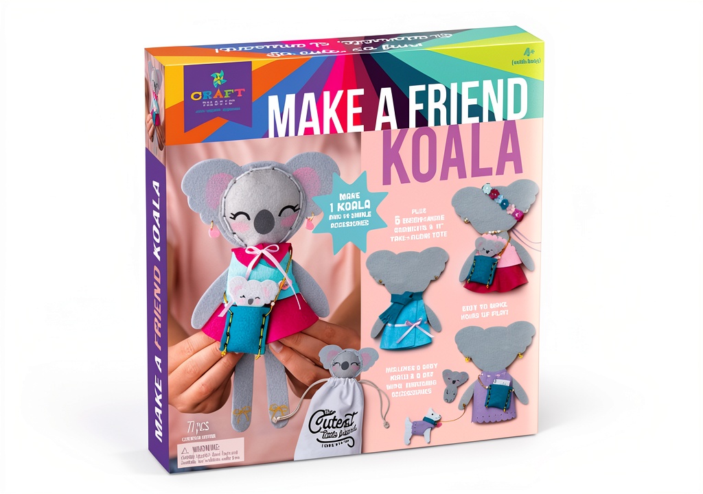 Child sewing a koala plush from the PlayMonster kit