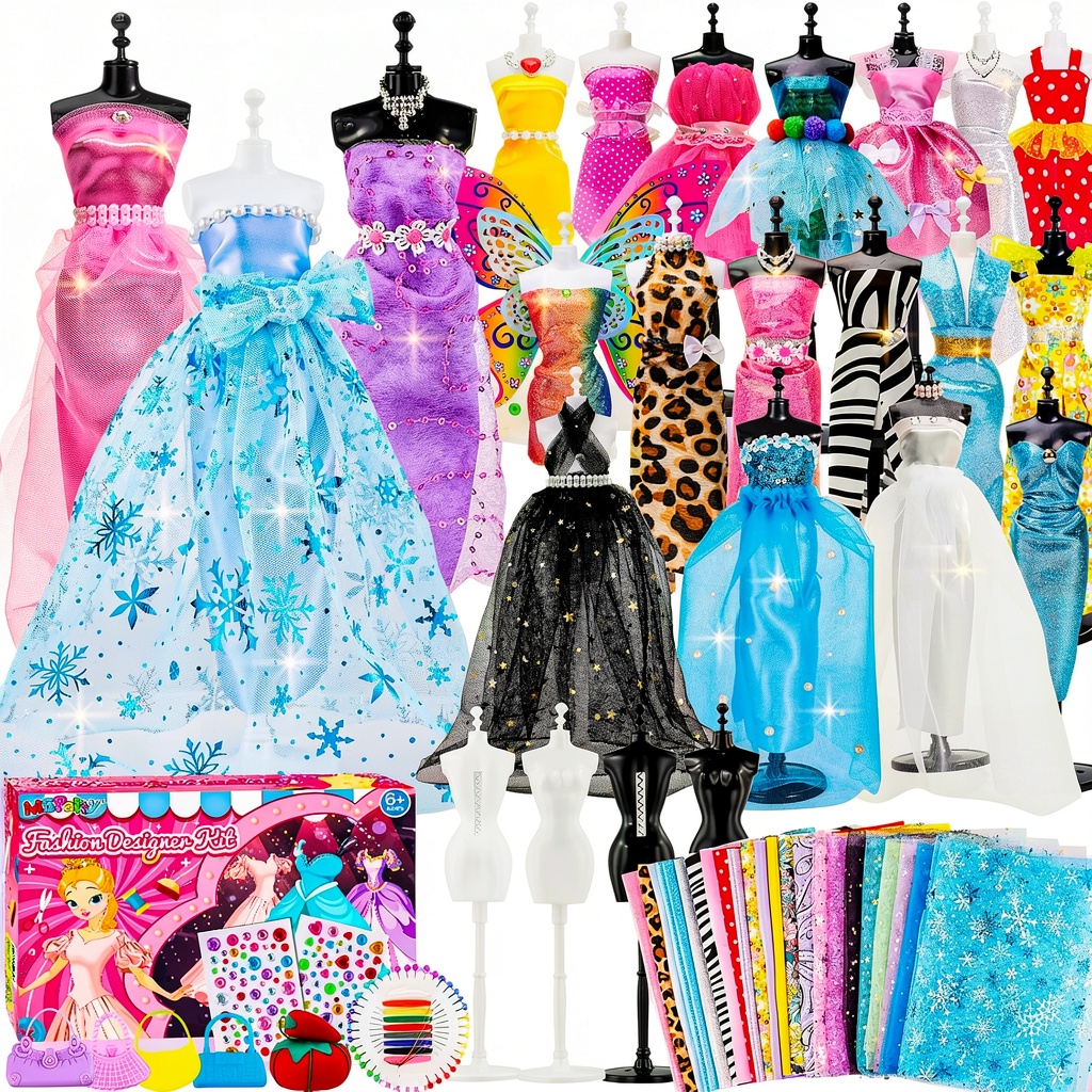 Installing Fashion Designer Kit MGparty Sewing Set with 4 Mannequins on a wooden desk