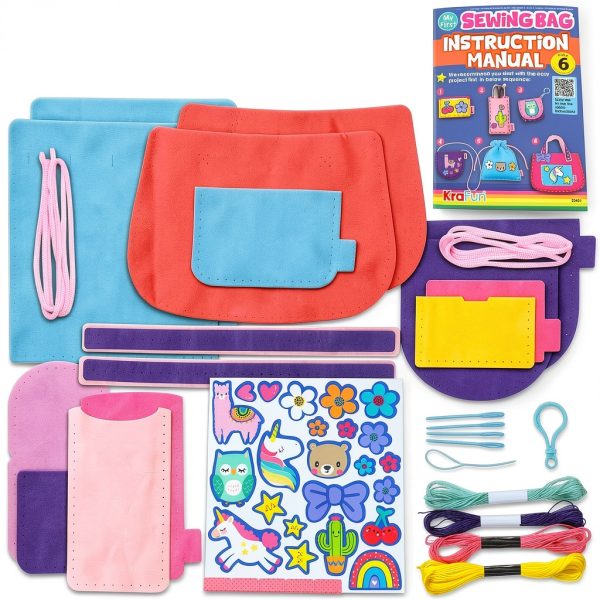 KraFun Sewing Bag Kit Multi Color 6 Project Set with Safe Needles-1