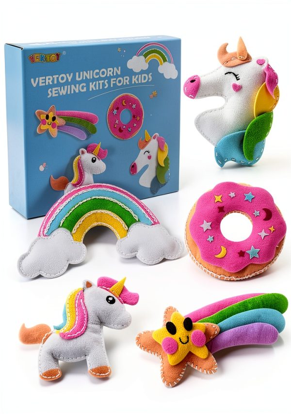 Kids Sewing Kit VERTOY Large Pink Felt Unicorn & Donut Craft Set A251-0