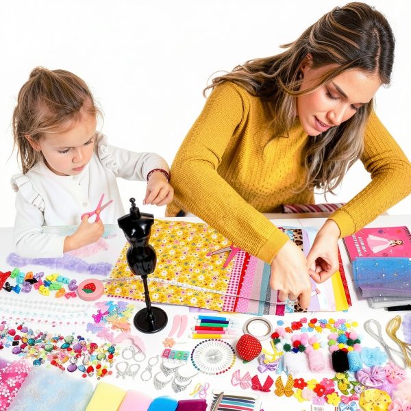 Axirata 1500+PCS Fashion Designer Kit for Girls with Fashion Sketchbook & 5 Mannequins, Creativity DIY Arts & Crafts Kit for Kids Sewing Kit for Teen Girls Birthday Gift Age 6 7 8 9 10 11 12+-6