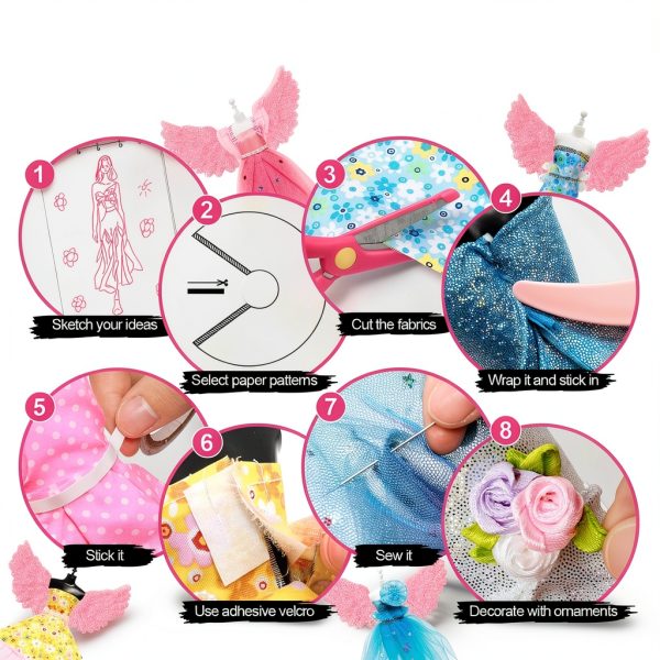 Axirata 1500+PCS Fashion Designer Kit for Girls with Fashion Sketchbook & 5 Mannequins, Creativity DIY Arts & Crafts Kit for Kids Sewing Kit for Teen Girls Birthday Gift Age 6 7 8 9 10 11 12+-3