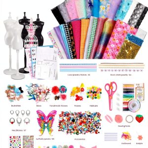 YEETIN Fashion Designer Kit for Girls – DIY Sewing & Arts Craft Kit with 5 Mannequins, Doll Clothes Making Set, Learn to Sew, Creative Gift for Girls Ages 6-12-1