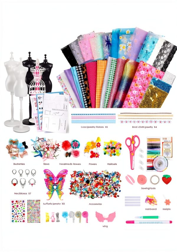 YEETIN Fashion Designer Kit for Girls – DIY Sewing & Arts Craft Kit with 5 Mannequins, Doll Clothes Making Set, Learn to Sew, Creative Gift for Girls Ages 6-12-1