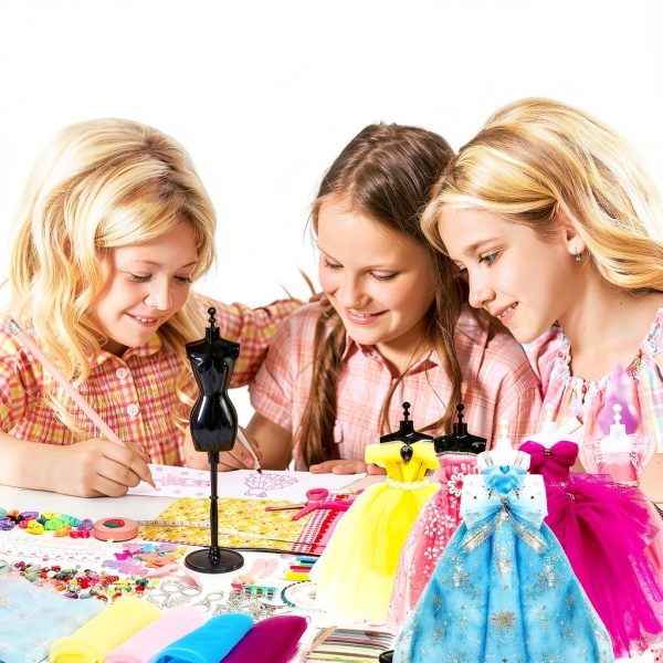 Axirata 1500+PCS Fashion Designer Kit for Girls with Fashion Sketchbook & 5 Mannequins, Creativity DIY Arts & Crafts Kit for Kids Sewing Kit for Teen Girls Birthday Gift Age 6 7 8 9 10 11 12+-5